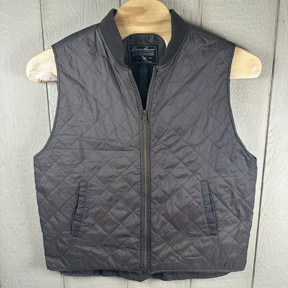 Vintage Eddie Bauer Quilted Puffer Vest Mens Sz Large Tall LT Brown Lightweight